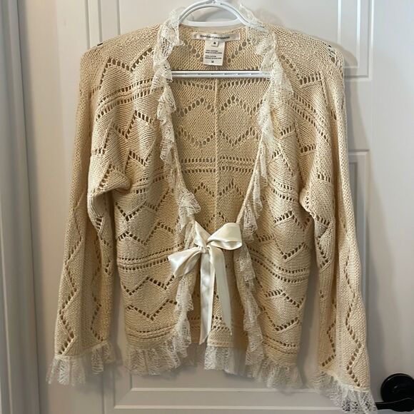 Diane Von Furstenberg Tan Crochet Tie Front Cardigan - Picture 1 of 4